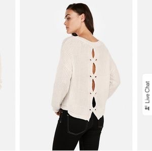 Express cable knit split back pullover sweater